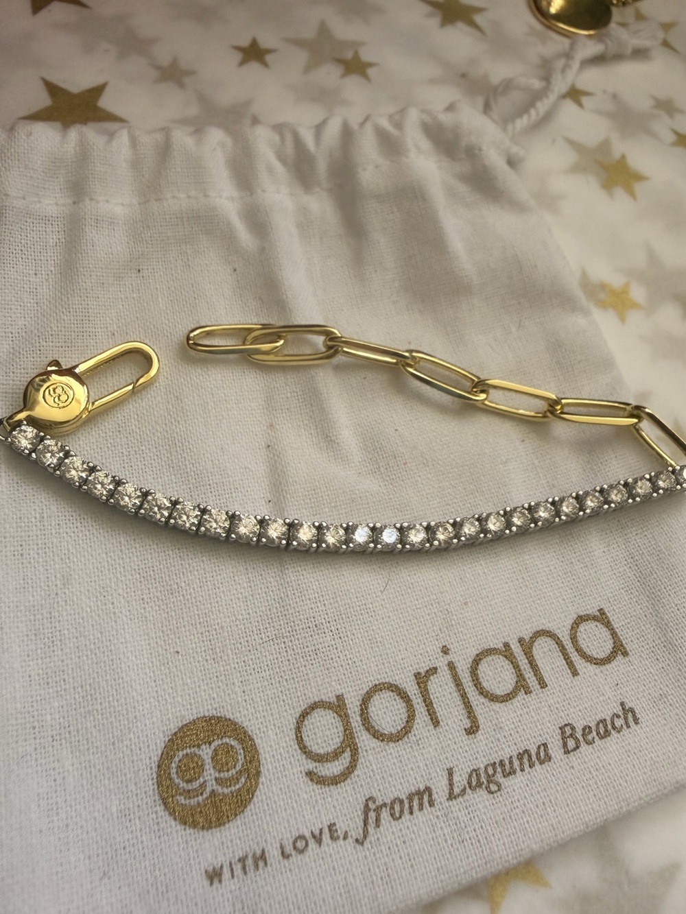 Gorjana Gold Paperclip Chain with Clear Crystal Tennis Strand